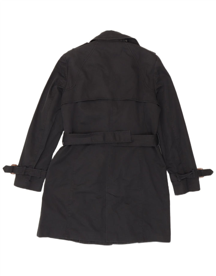 Zara Womens Trench Coat UK 16 Large Noir Coton