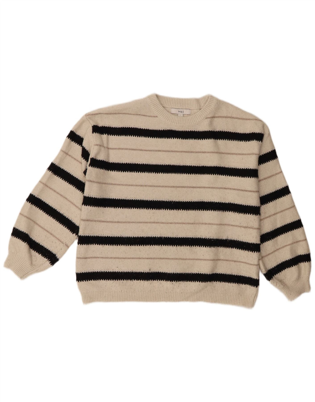 Marks & Spencer Pull à col rond pour femme UK 16 Large Blanc Rayé