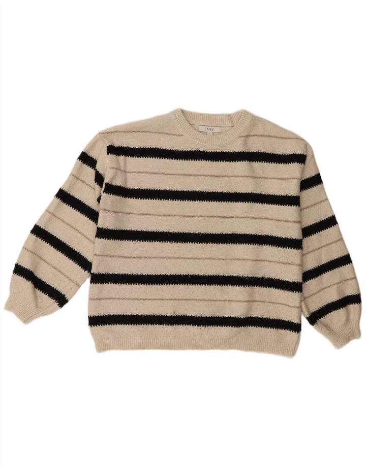 Marks & Spencer Pull à col rond pour femme UK 16 Large Blanc Rayé