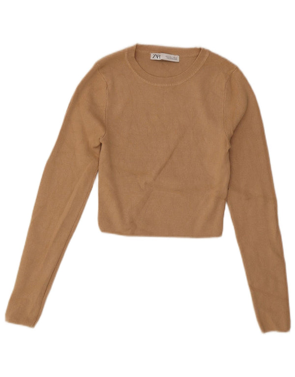 Zara Pull court à col bateau pour femme UK 8 Small Beige Viscose