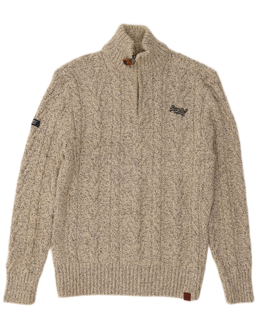 SUPERDRY Pull Col Zippé Homme XL Acrylique Moucheté Beige