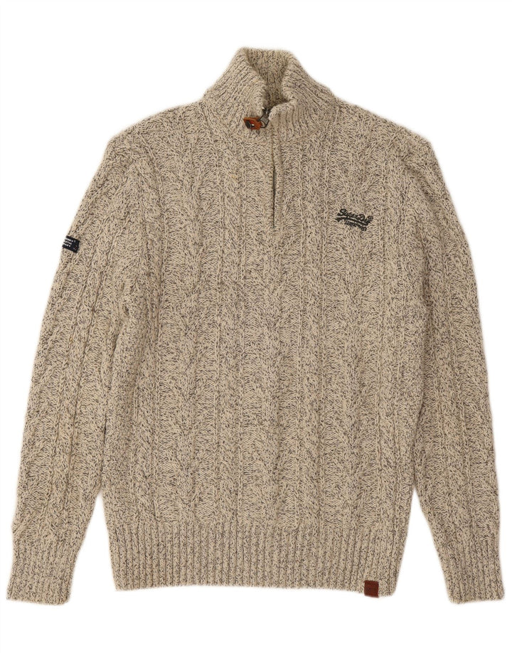 SUPERDRY Pull Col Zippé Homme XL Acrylique Moucheté Beige