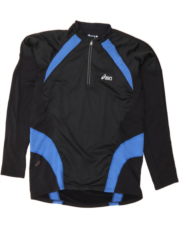 ASICS Mens Zip Neck Pullover Tracksuit Top Large Black Colourblock Nylon Vintage Asics and Second-Hand Asics from Messina Hembry 
