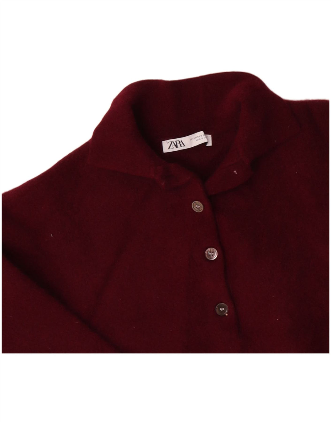 ZARA Pull court surdimensionné à col polo pour femme UK 6 XS en laine bordeaux