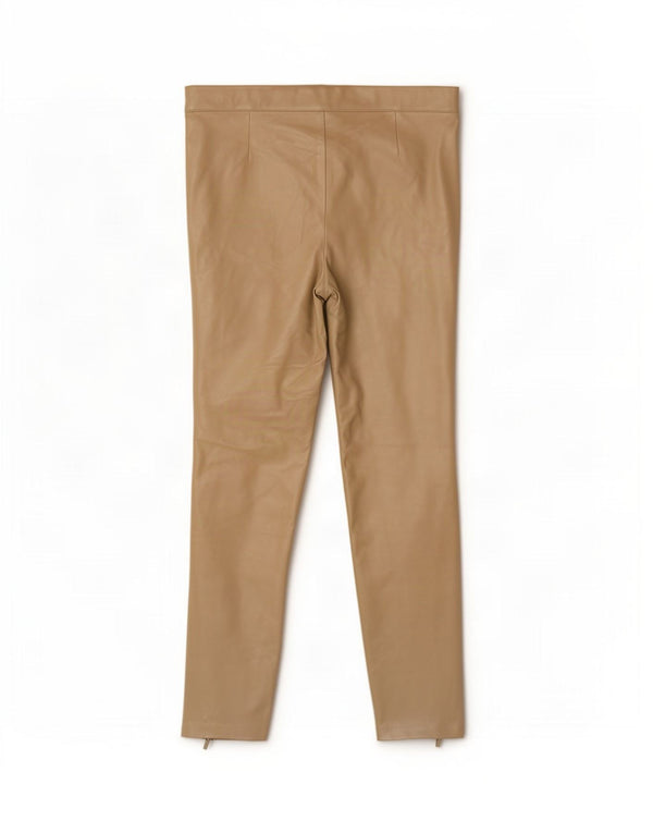 Zara Pantalon Slim En Cuir Femme XL W32 L27 Beige