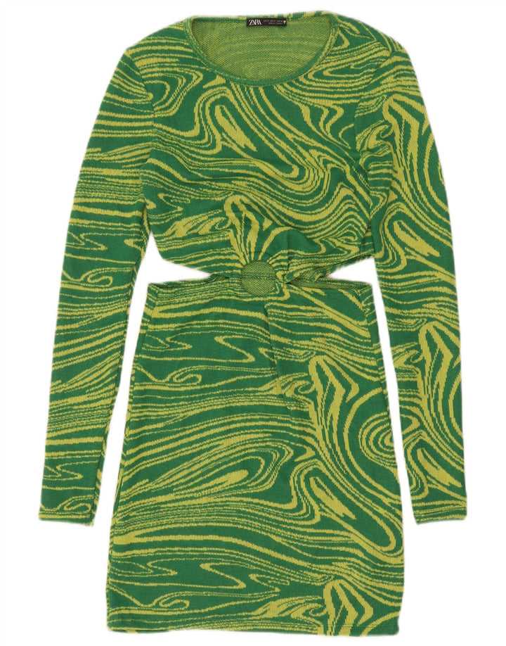Zara Robe moulante à découpes à motif abstrait pour femme UK 8 Small Vert