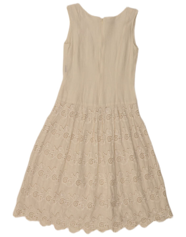 MARIELLA BURANI Robe trapèze sans manches pour femme UK 10 Petit lin blanc cassé