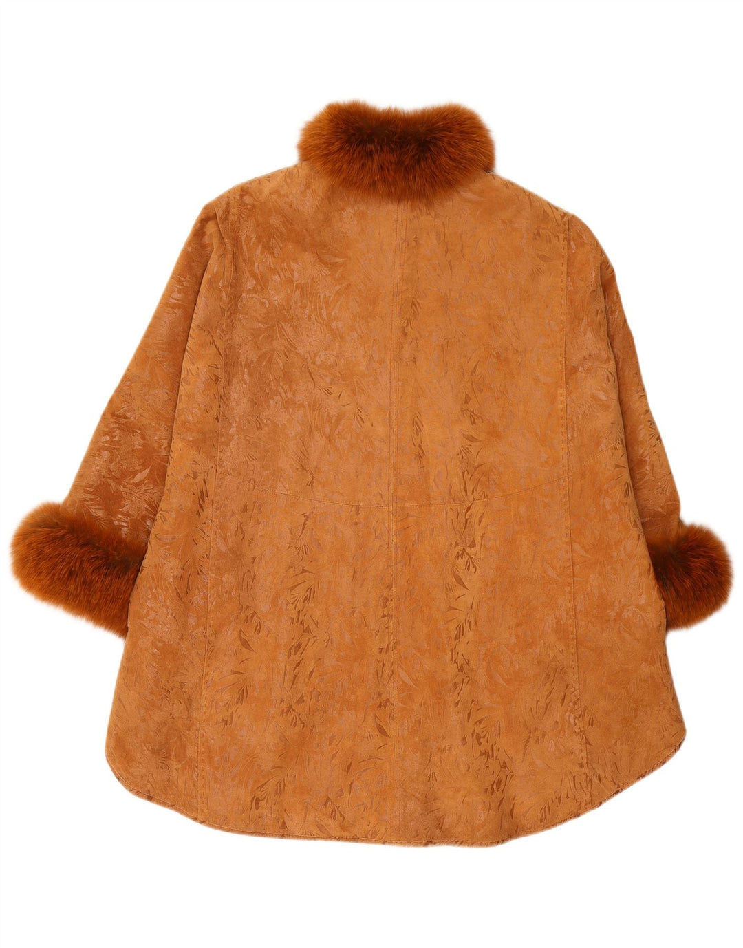 vintage Femmes 3/4 Manches Suède Pardessus Taille Unique Cuir Marron