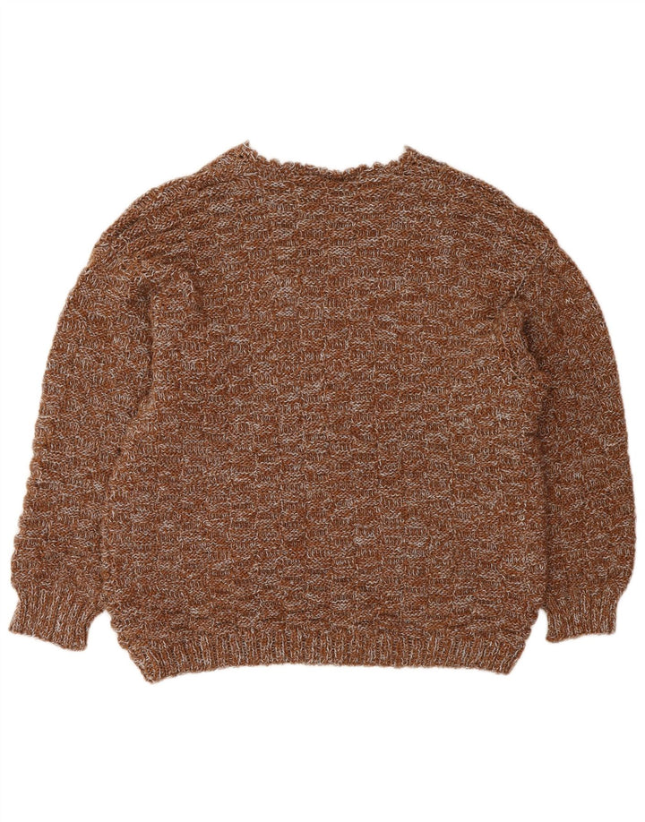 VINTAGE Femme Col V Pull Pull UK 16 Grand Marron Moucheté