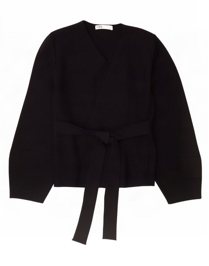 Zara Femme Cardigan Pull UK 10 Petit Noir Polyamide
