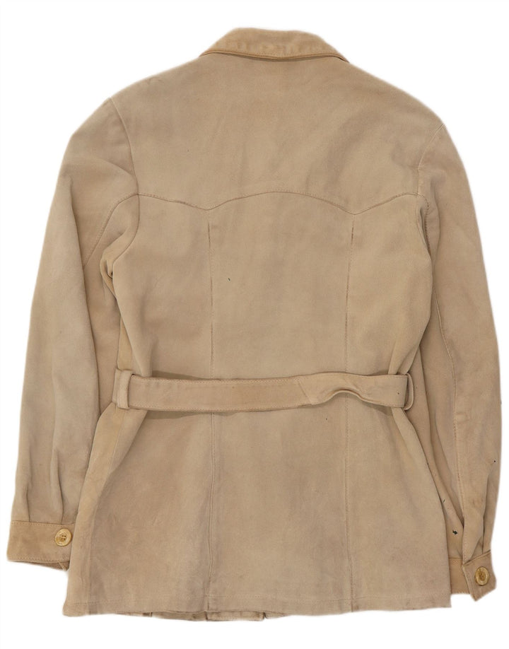 VINTAGE Veste en daim femme UK 12 Cuir beige moyen