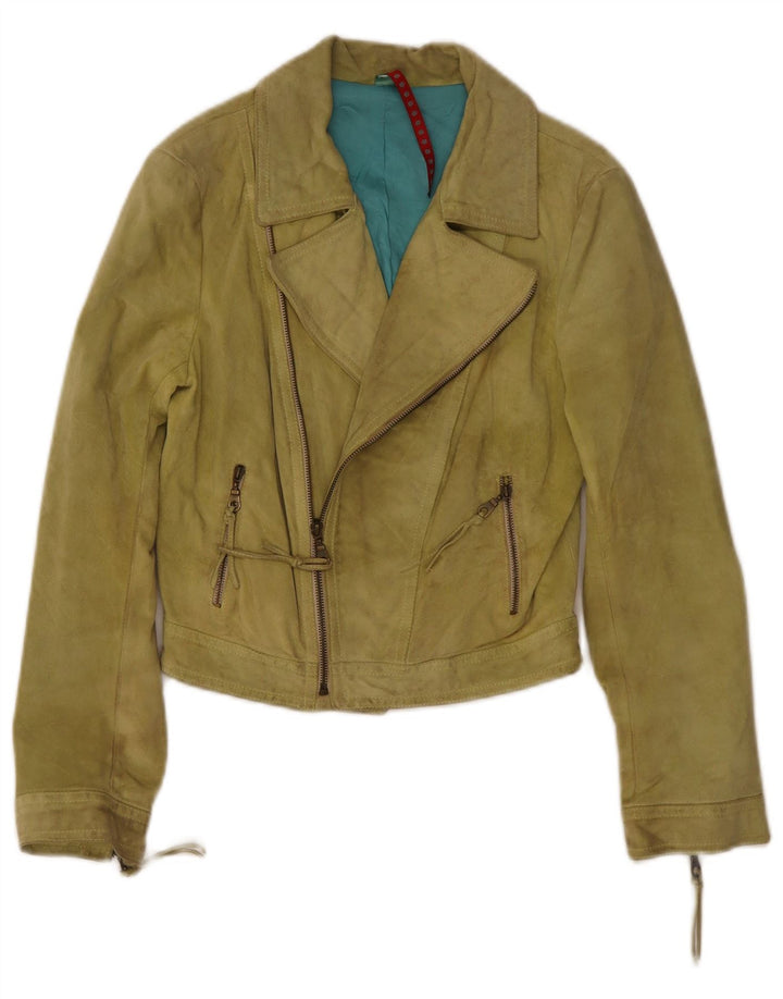vintage Womens Crop Suede Biker Jacket IT 40 Petit cuir vert