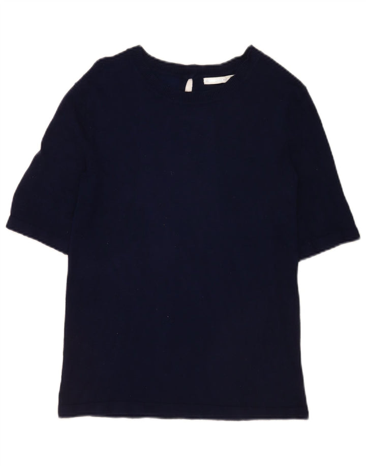 Zara T-Shirt Femme Top UK 14 Large Bleu Marine