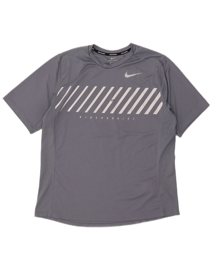 Nike Hommes Dri Fit Graphic T-Shirt Top XL Gris Rayé Polyester
