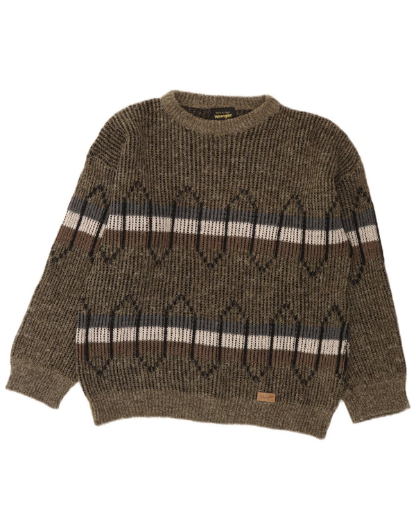 Wrangler Mens Crew Neck Jumper Sweater XL Khaki Geometric Acrylic