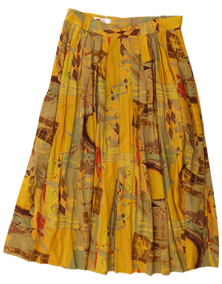 vintage Femmes Motif Abstrait Jupe Plissée Moyen W30 Jaune