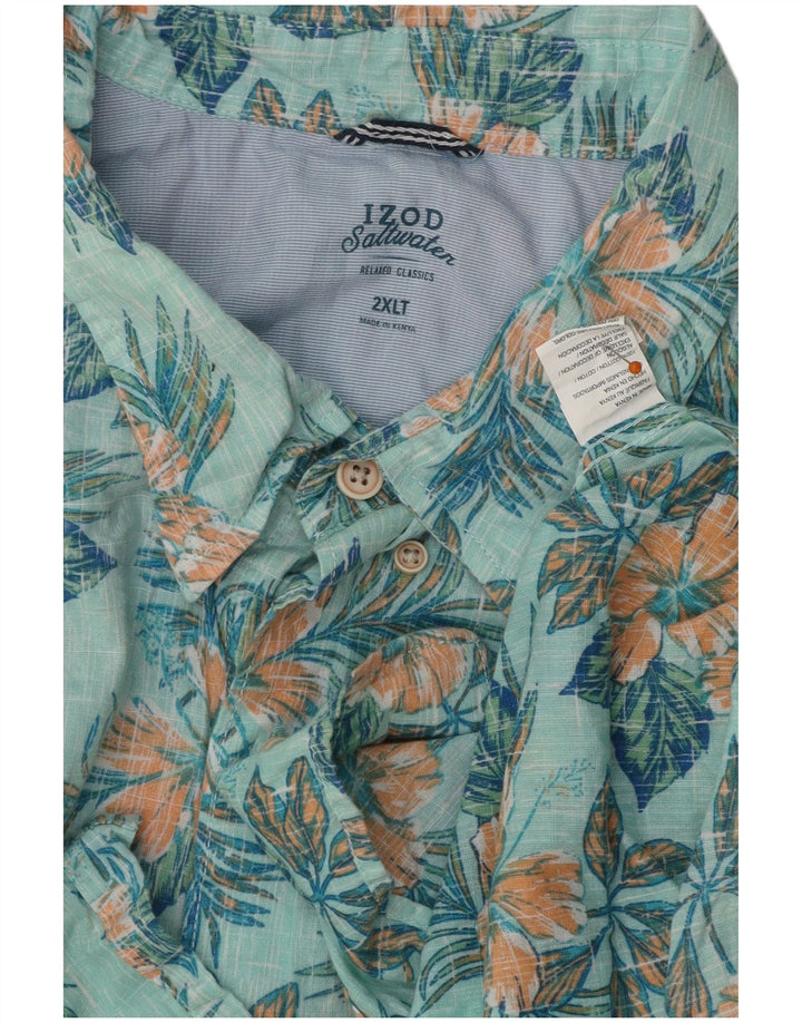 IZOD Chemise à manches courtes pour homme 2XL en coton floral turquoise