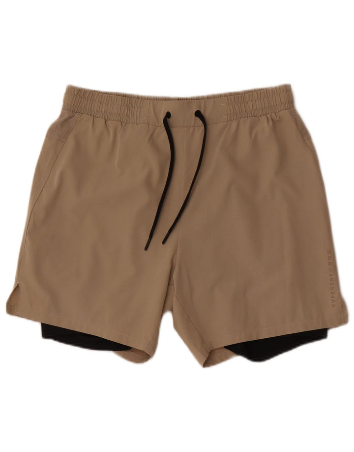 Superdry Short de Sport Homme Beige Moyen Colorblock Polyester
