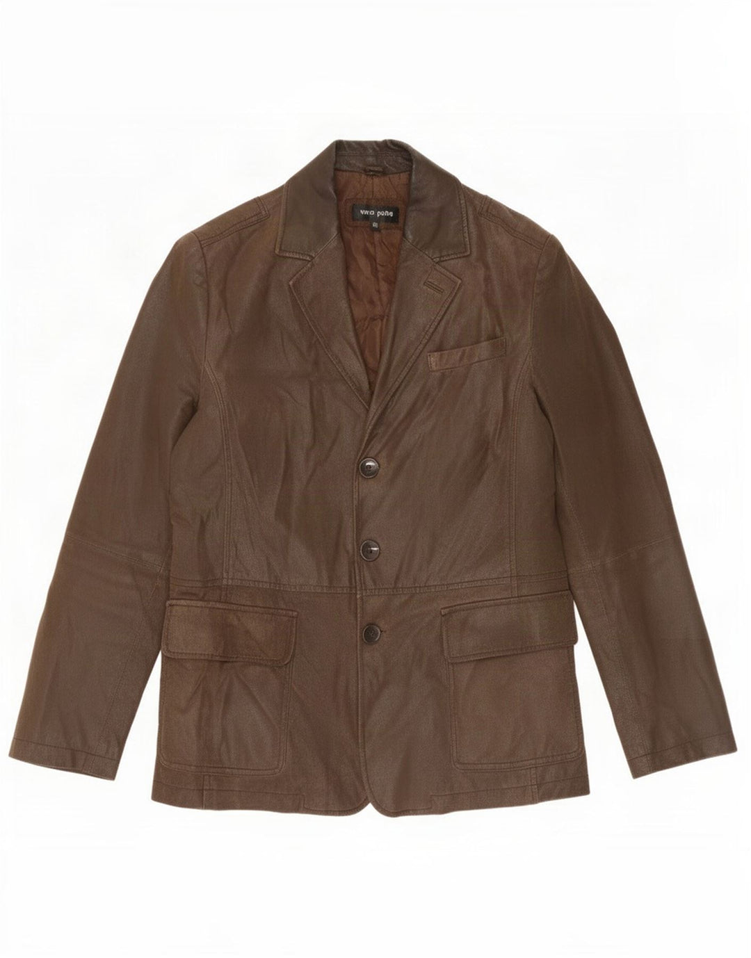 vintage Homme Cuir 3 Bouton Blazer Veste IT 50 Grand Marron
