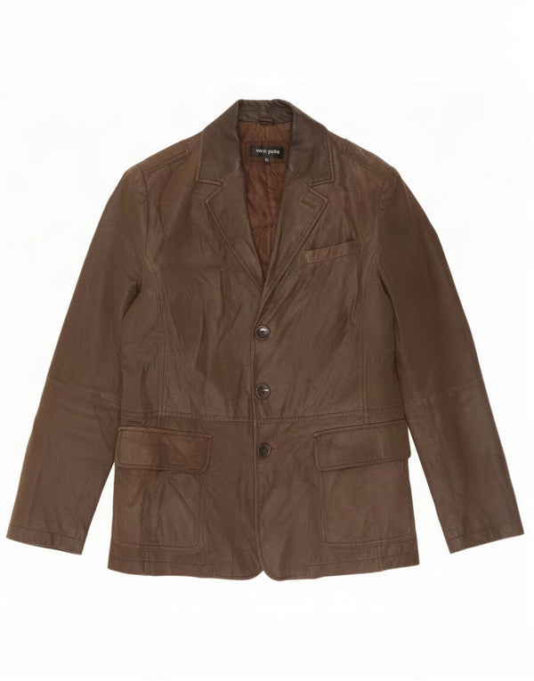 vintage Homme Cuir 3 Bouton Blazer Veste IT 50 Grand Marron