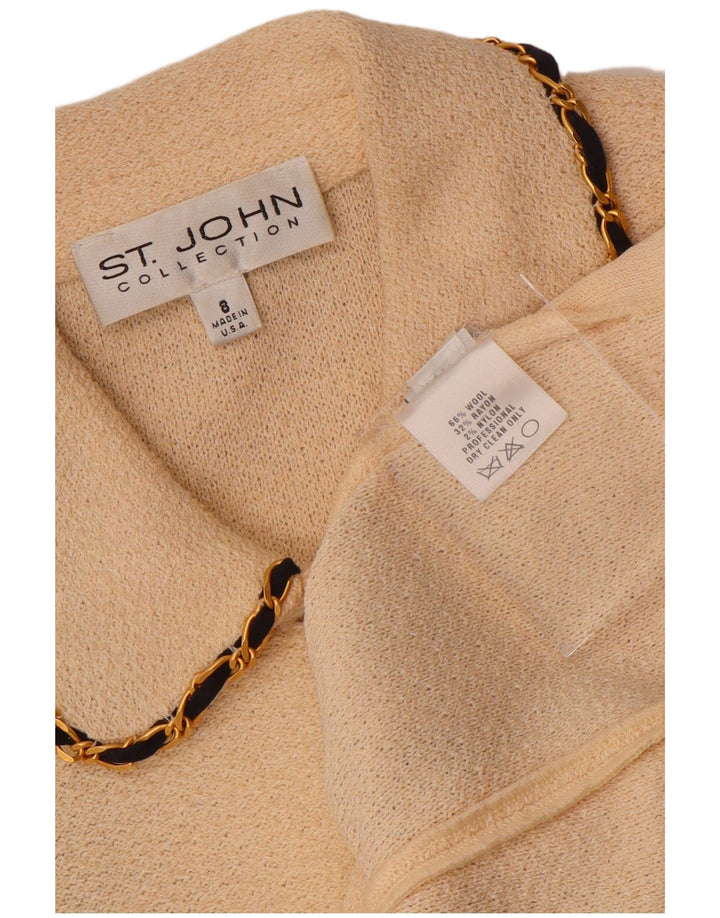 VINTAGE Femme 3/4 Manches Cardigan Pull US 8 Moyen Off White Wool