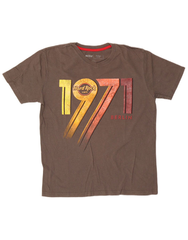 Hard Rock Cafe Hommes Berlin Graphique T-Shirt Haut Petit Coton Marron