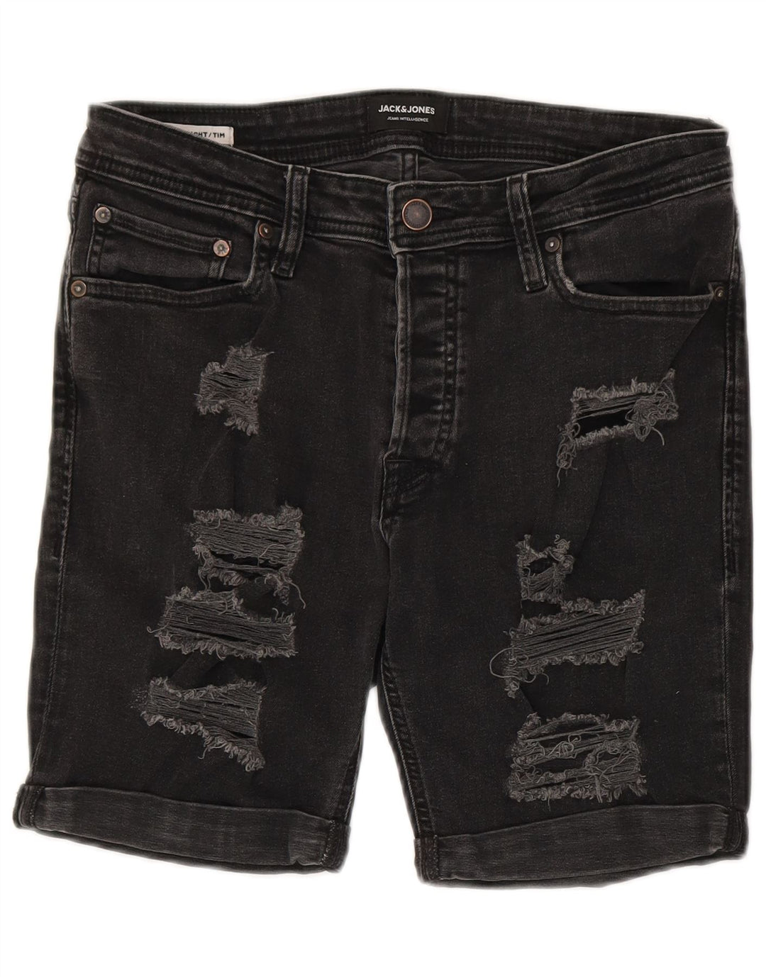 Jack & Jones Short Tim Distressed Denim Medium W30 Homme Noir Coton