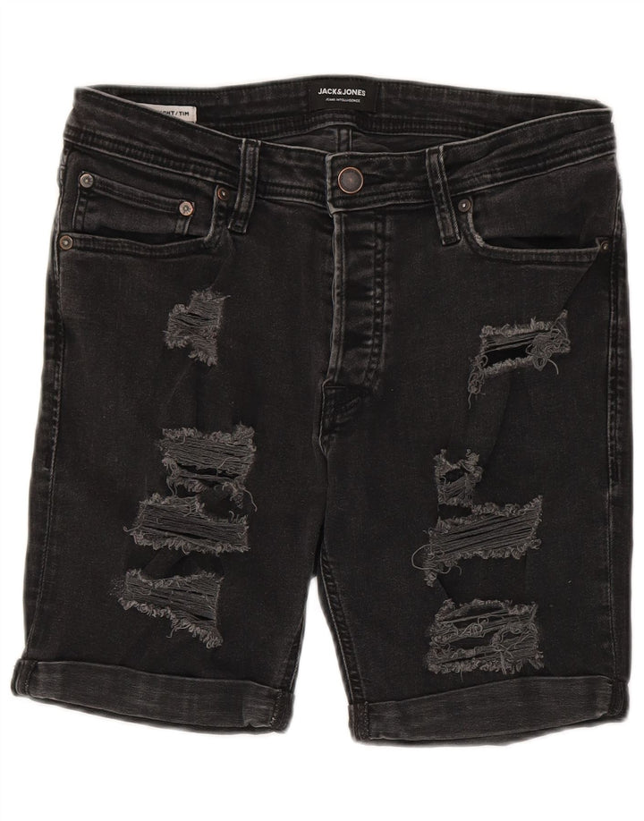 Jack & Jones Short Tim Distressed Denim Medium W30 Homme Noir Coton