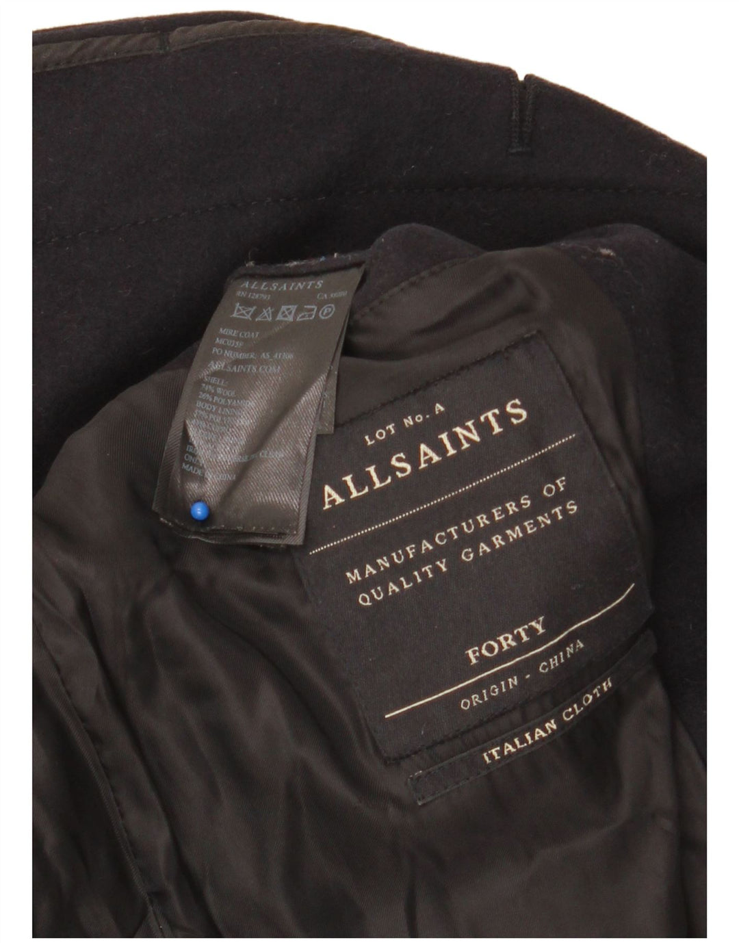 ALL SAINTS Manteau homme UK 40 Large laine noire