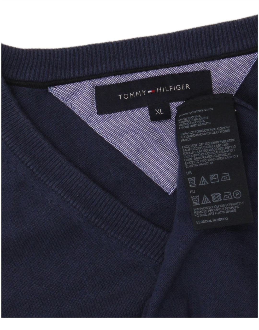 TOMMY HILFIGER Pull col V Homme XL Bleu Marine Coton