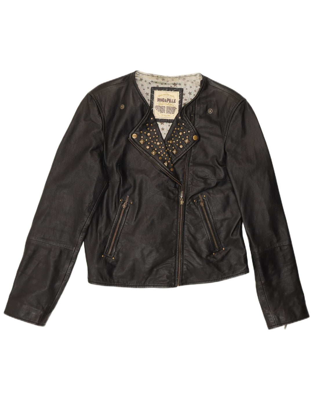 RINO & PELLE Veste en cuir de motard court pour femme UK 12 Cuir noir moyen
