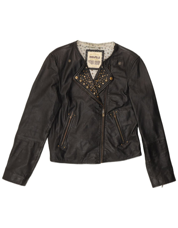 RINO & PELLE Veste en cuir de motard court pour femme UK 12 Cuir noir moyen