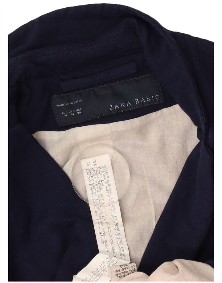 Zara Veste Blazer 1 Bouton Femme UK 12 Bleu Marine Moyen Viscose
