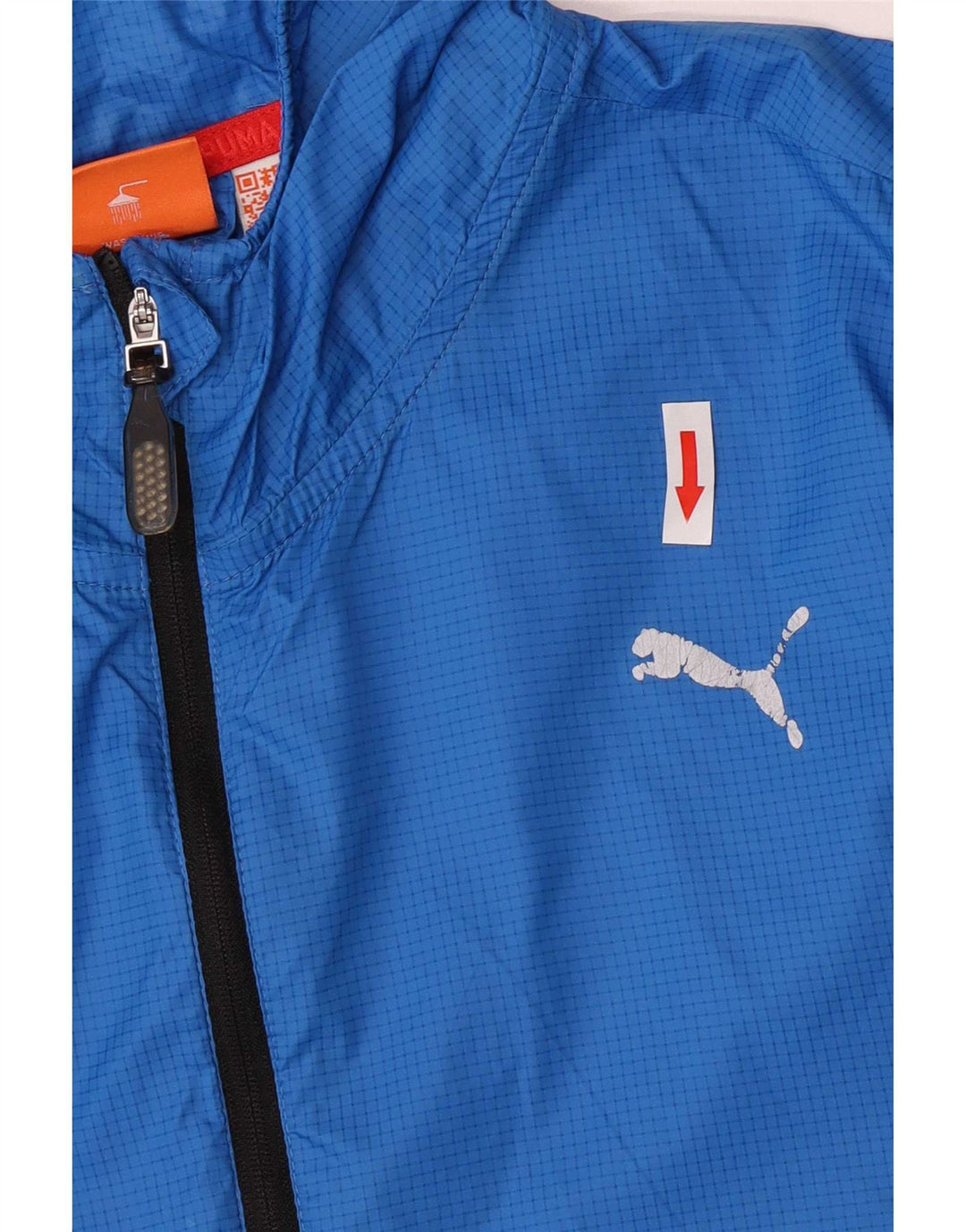Puma Veste de pluie à capuche pour homme UK 42 XL Bleu Check Nylon