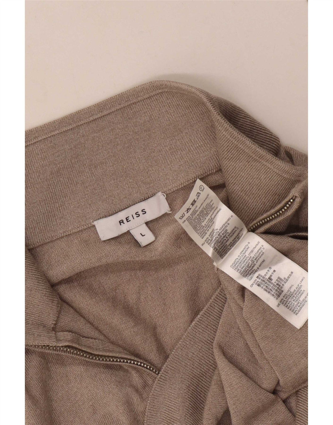 Reiss Homme Pull Col Zippé Large Beige Acrylique