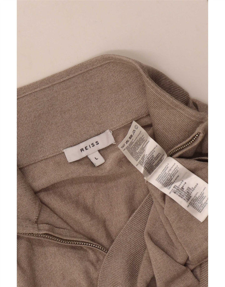 Reiss Homme Pull Col Zippé Large Beige Acrylique