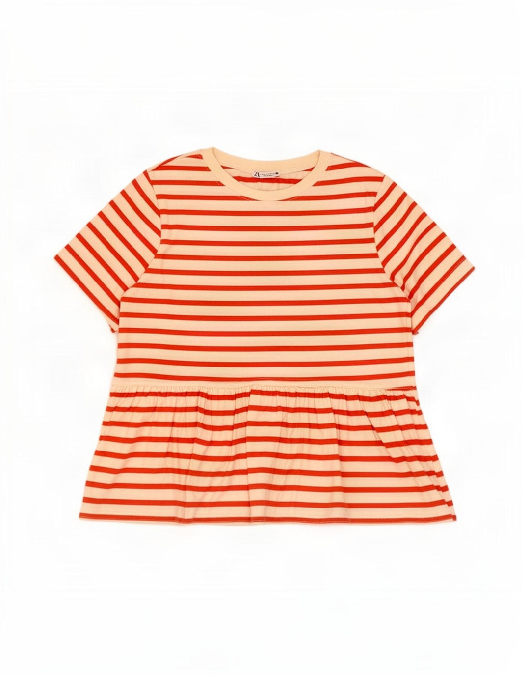 Zara Femme Chemisier Top UK 12 Coton Rayé Rouge Moyen