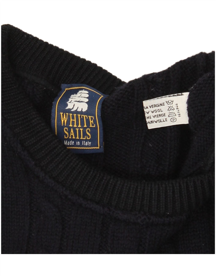 White Sails Pull à col rond pour homme en laine bleu marine