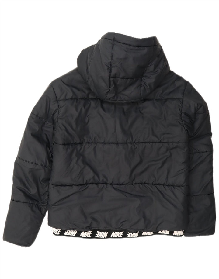 Nike Veste matelassée à capuche graphique pour femme UK 14 Bleu marine moyen Polyester