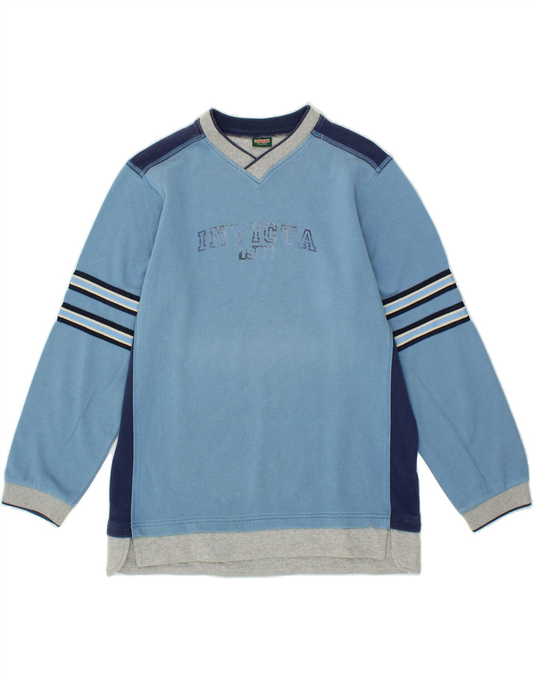 INVICTA Boys Graphic Sweatshirt Jumper 13-14 Years Blue Colourblock Cotton Vintage Invicta and Second-Hand Invicta from Messina Hembry 