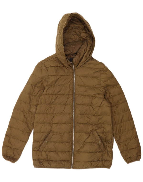 Zara Veste matelassée à capuche pour femme UK 10 Small Kaki Polyester