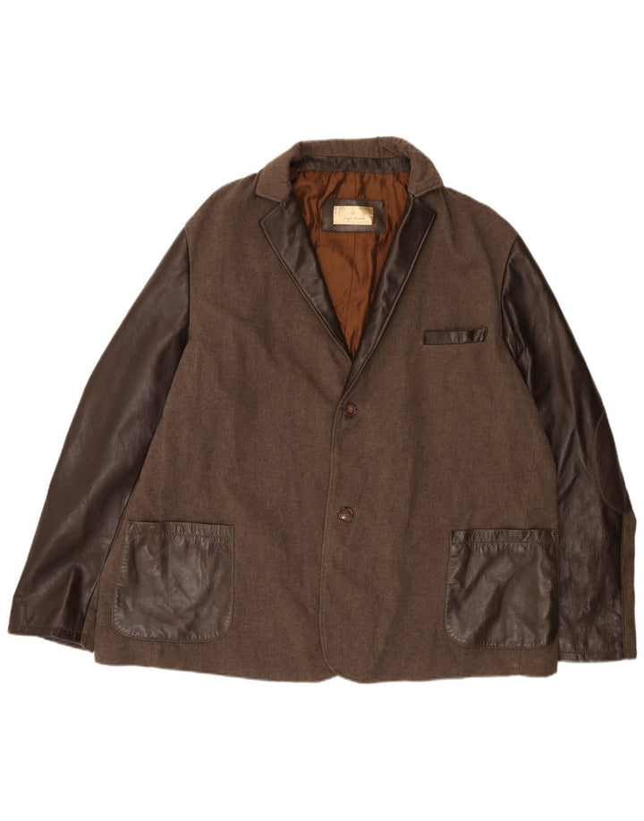 vintage Homme Cuir 2 Bouton Blazer Veste UK 42 XL Marron