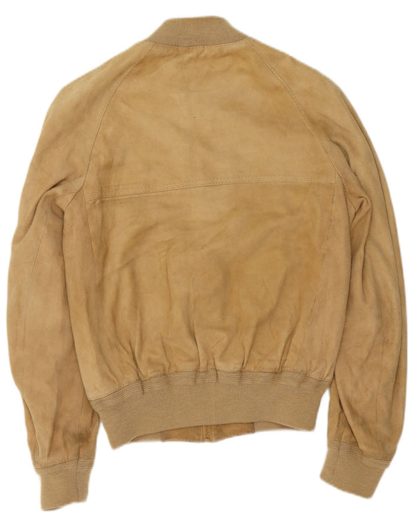 Vintage Mens Suede Bomber Jacket IT 48 Medium Beige Leather