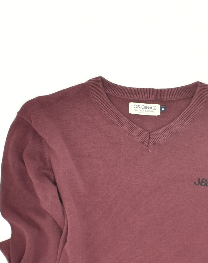 JACK & JONES Mens V-Neck Jumper Sweater Medium Maroon Cotton | Vintage Jack & Jones | Thrift | Second-Hand Jack & Jones | Used Clothing | Messina Hembry 