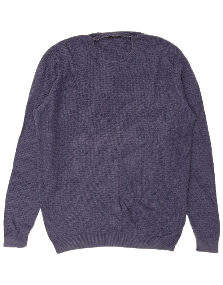 MASSIMO DUTTI Pull col rond homme XL coton bleu