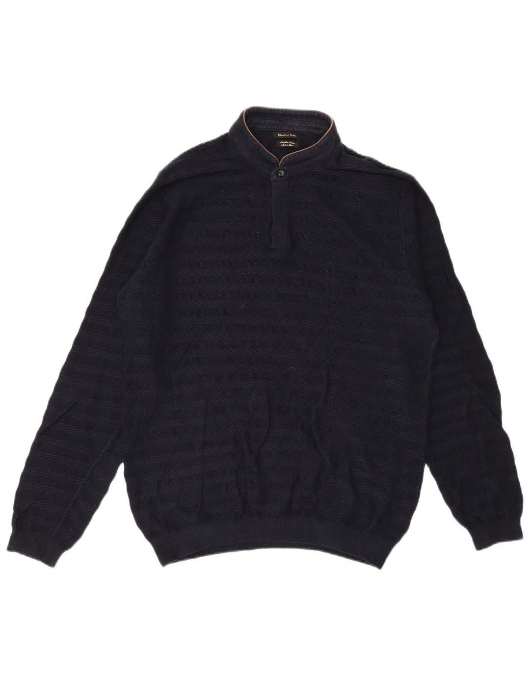 Massimo Dutti Pull à col boutonné pour homme - Grande taille - Rayé bleu marine