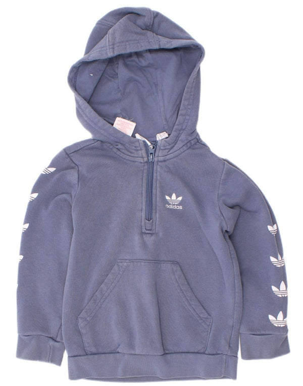 Adidas Pull à capuche graphique avec col zippé pour garçon 4-5 ans Bleu Coton