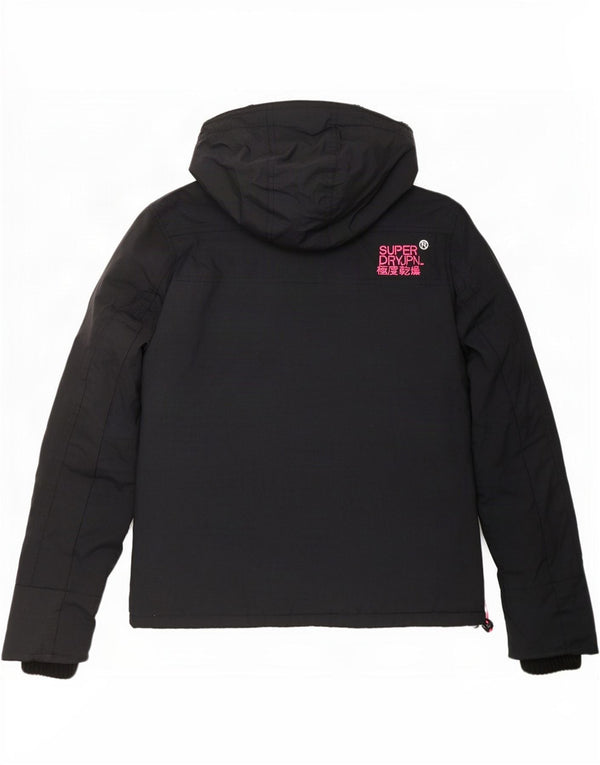 Superdry Womens Windcheater Hooded Windbreaker Jacket UK 14 Medium Black