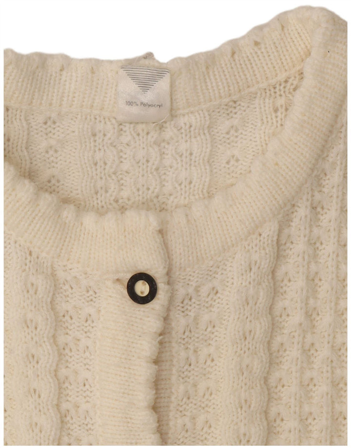 vintage Womens Cardigan Sweater UK 16 Grand Polyacrylique Blanc