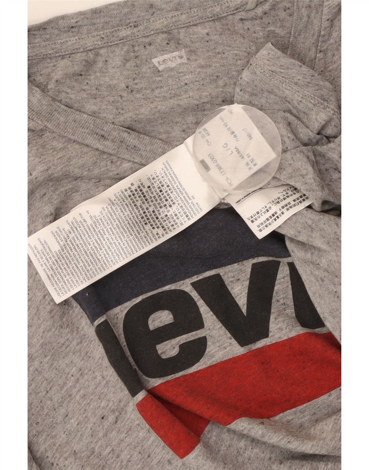 LEVI'S T-Shirt Graphique Femme UK 14 Grand Coton Chiné Gris